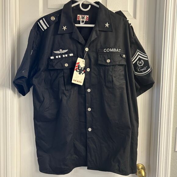 Regal Military Combat Shirt Black Short Sleeve Button Up Size XL NWT - Picture 2 of 7